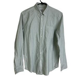 Portuguese Flannel Shirt Mens S Green Long Sleeve Button Up Cotton Seersucker *